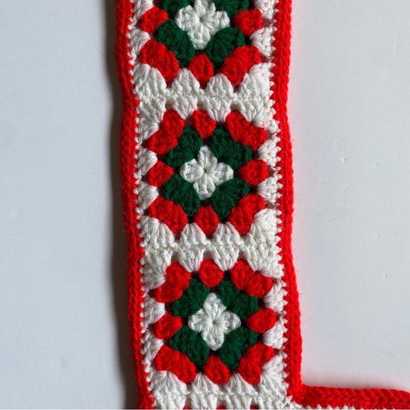 Crocheted Granny Square Christmas Stocking Mom Red Green 19” Long Hand Made EUC - Picture 12 of 16